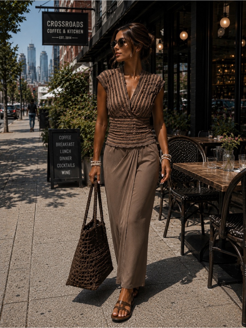 Anna Rachele Brown Draped Top High Slit Skirt Set Made In Italy Excellent Cond